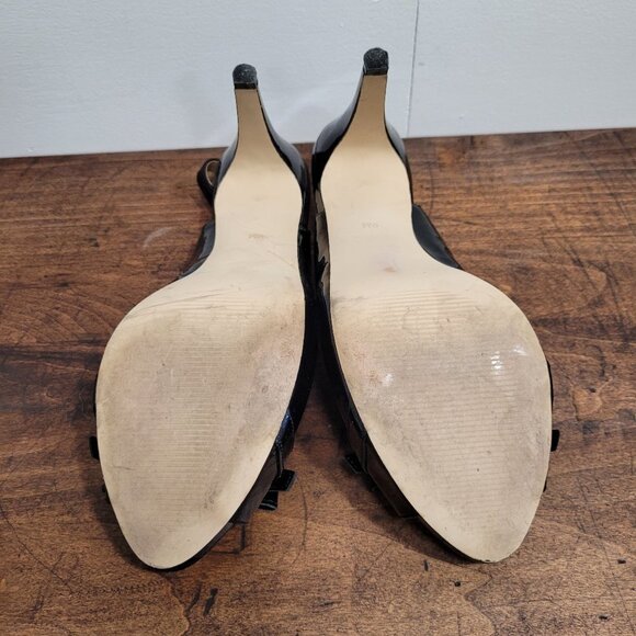 Talbots Black Patent Peep Toe Bow Elastic Heel Strap 4.25" Heels Women's sz 9M. - Picture 8 of 10